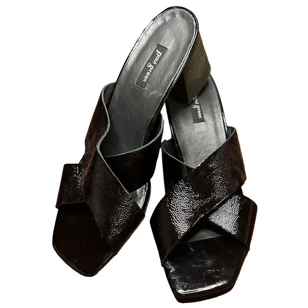 Paul Green CiCi Black Patent Sandal NWOB Size 6 1/2 / US 9